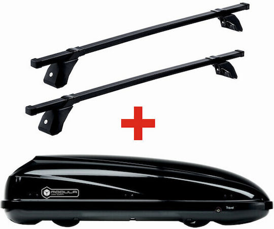Roof Box Modula Travel Easy 460 Glossy Black 460 Liters Roof Bars Galvanized Steel Tube Plastic Coating