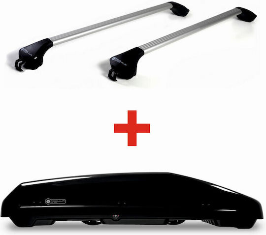 Autodachbox Modula Evo 470 Glossy Schwarz 470 Liter Dachträger Modula Aluminium Schwarz Silber