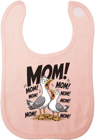 Koupakoupa Mom The Call Of The Seagulls Fabric Baby Bib With Hoop & Loop Fastener Pink
