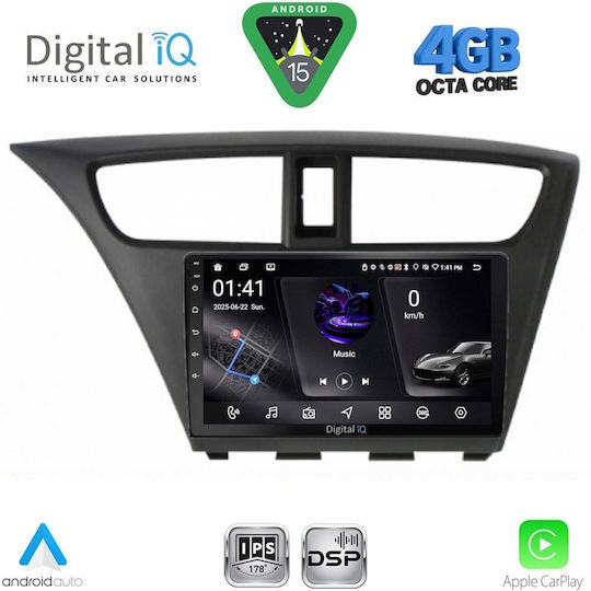 Digital IQ Ηχοσύστημα Αυτοκινήτου για Honda Civic 2012-2016 (Bluetooth/USB/WiFi/GPS/Apple-Carplay/Android-Auto) με Οθόνη Αφής 9"