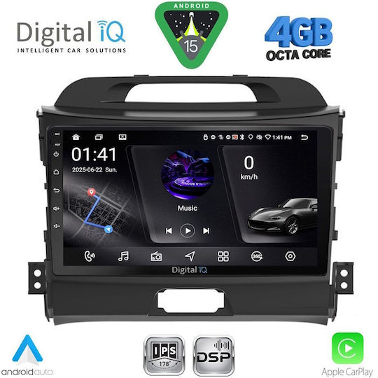 Digital IQ Car Audio System for Kia Sportage 2010-2015 Bluetooth USB WiFi GPS Apple CarPlay Android Auto with 9" Touch Screen
