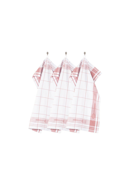 Tiseco Kitchen Towel Made of 100% Cotton in Pink Colour 50x70cm 3 Pieces