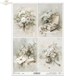 Reispapier Decoupage A4 Vintage Blumen Hochzeit