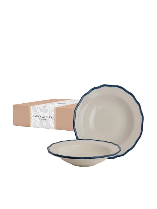 Laura Ashley Hedingham Πιάτο Βαθύ Κεραμικό Λευκό με Διάμετρο 22.5cm 2τμχ