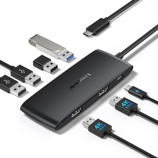 Lemorele TC510 USB-C Докинг Станция с HDMI 4K PD и Свързване на 2 Монитора Сребриста