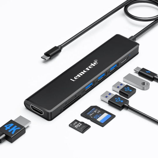 Lemorele TC90 USB-C Докинг Станция с HDMI 4K PD Ethernet Сребриста