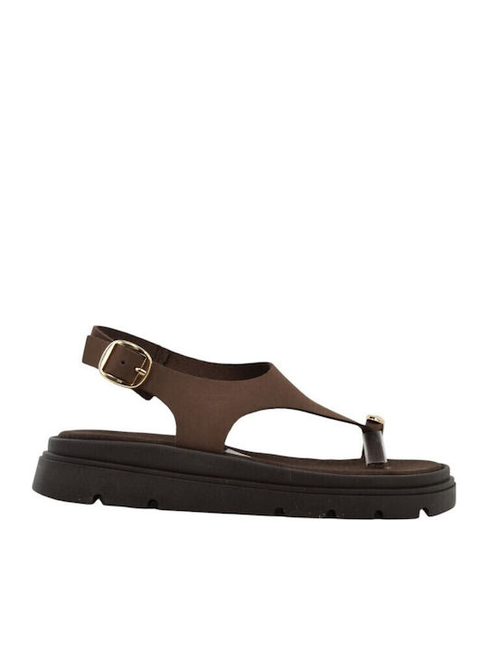 Leather Women's Flat Sandals Brown 4595+Brown Nubuck Leather