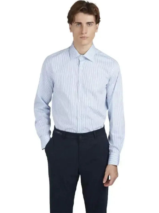 Μακρυμάνικo Πουκάμισο Ριγέ Light Blue Stripes On White
