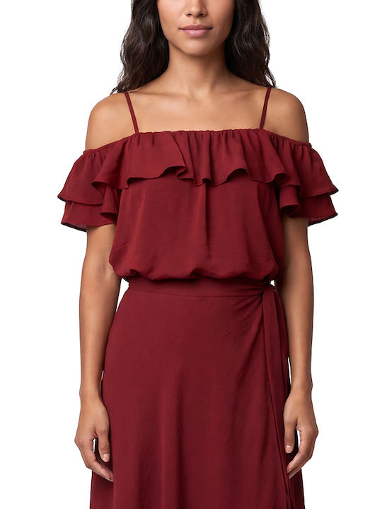 Moutaki Top Crop Damă Cu Umerii Goi Fără Mâneci Burgundy