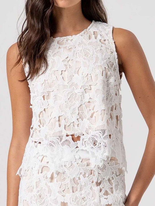 Damen Bluse Ärmellos Weiß