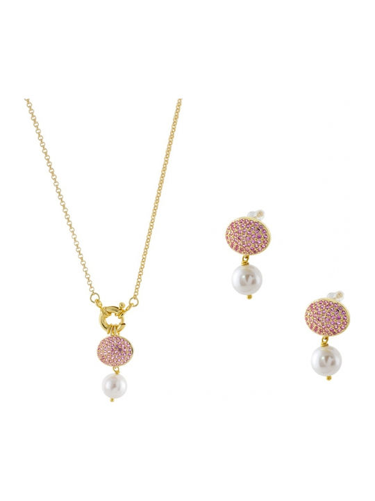 Oxette Schmuckset Mit Halskette Und Ohrringe Aus Roségold Vergoldet Mit Steinen Und Perlen