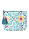 Ble Geantă De Mână Din Material Textil Turcoaz Flori Galbene 22x19x2 Multicolor