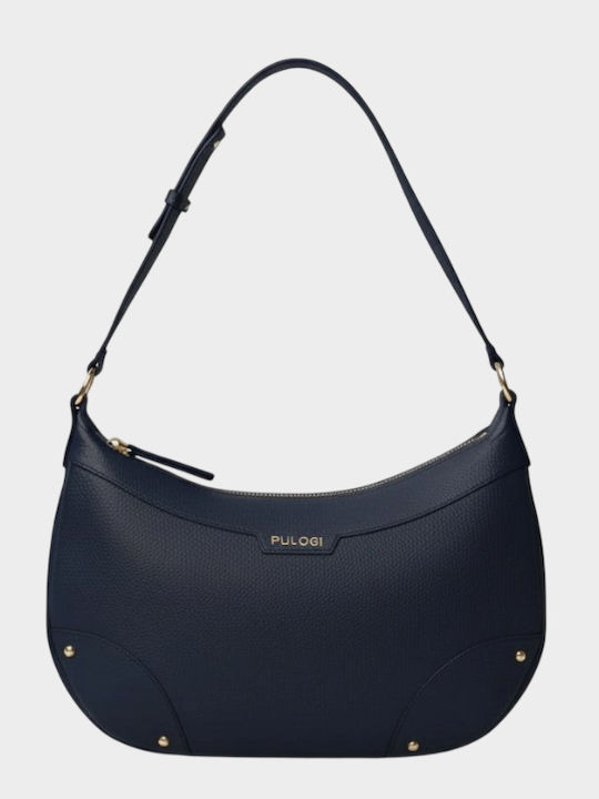 Leder Damen Schultertasche Blau