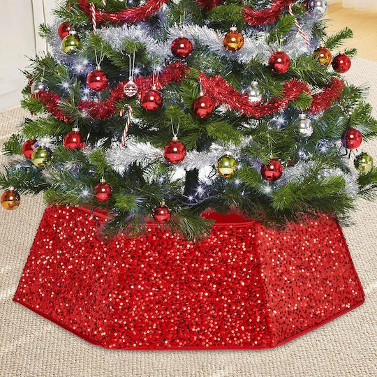 Suport Brad de Crăciun Din Material Textil Roșu Cu Textură De Catifea Ø80cm