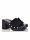 Suede Mules με Τακούνι σε Μαύρο Χρώμα