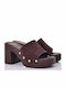 Suede Mules With Heel In Brown Colour