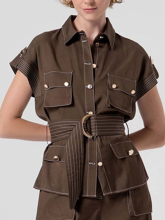 Sleeveless Women's Shirt Brown