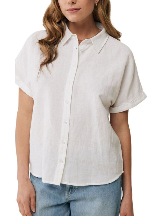 Short Sleeve Women's Linen Shirt White