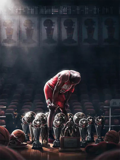 Poster NBA Jordan Trophies Snk62 40cm x 50cm Premium Black Wooden Frame