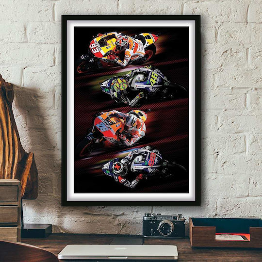 Poster MotoGP Márquez Rossi Pedrosa Lorenzo GP004 40cm X 50cm Premium Black Wooden Frame