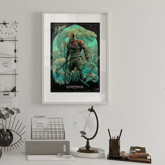 Gaming Poster God War Gm2312 40cm X 50cm Premium Μαύρο Ξύλινο Κάδρο