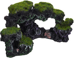 Aquariendekorationen Relaxdays Moosbedeckte Felsen Grau-Grün Rosa Akzente 8,5x17x9 cm