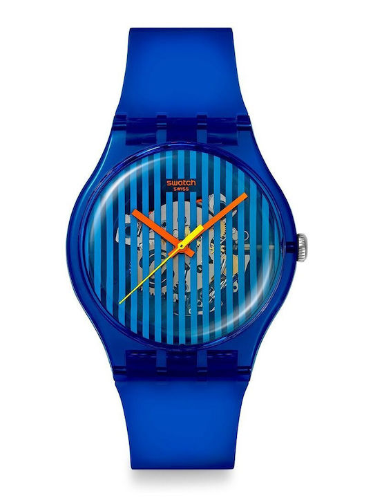 Swatch Herrenuhr Batterie mit Blauem Gummiarmband