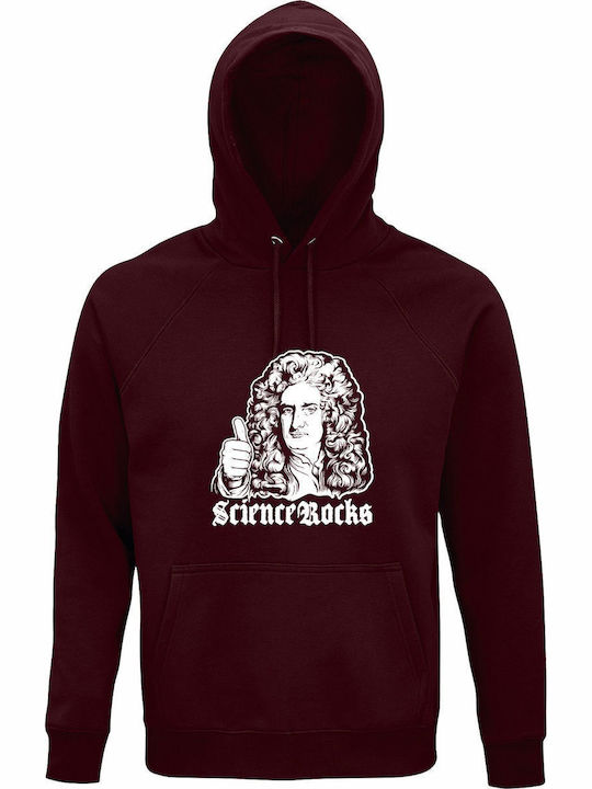 Hoodie Organic Unisex " Science Rocks Isaac Newton " Burgundy