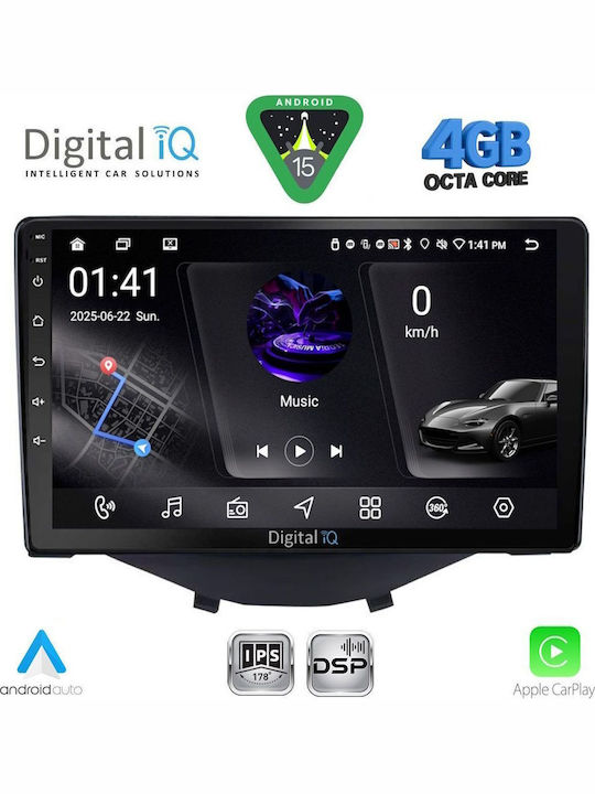 Digital IQ Car Audio System for Peugeot 108 Toyota Aygo Citroen C1 2014-2022 Bluetooth USB WiFi GPS Apple CarPlay Android Auto with 9" Touch Screen
