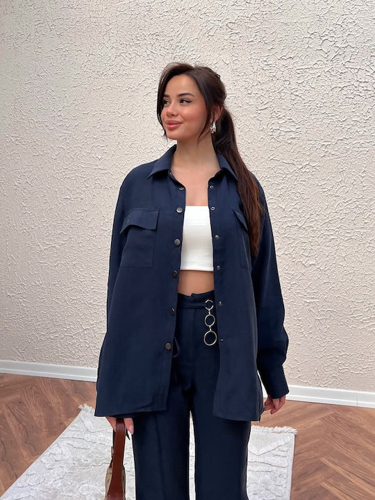 Quqa Mue Pantaloni Dama Din Țesătură Albastru Marin