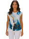 Women's Satin Short Sleeve Blue Blouse