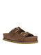Δερμάτινα Γυναικεία Σανδάλια Flatforms Καφέ