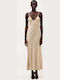 Summer Midi Evening Slip Dress Satin Beige