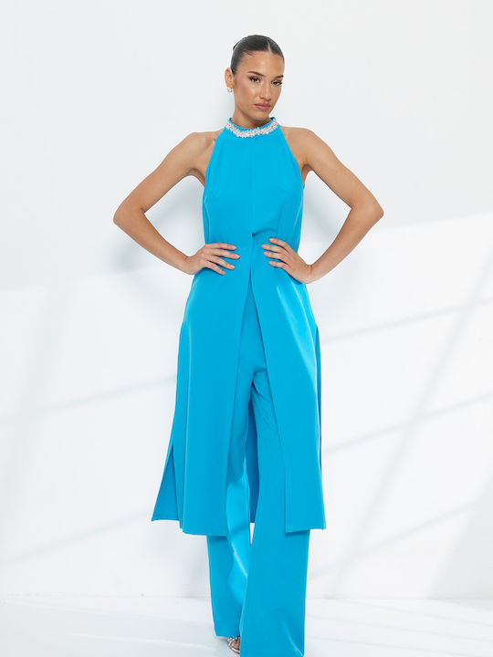 Women's Petrol Blue Set with Trousers with Rubber Band in Loose Fit