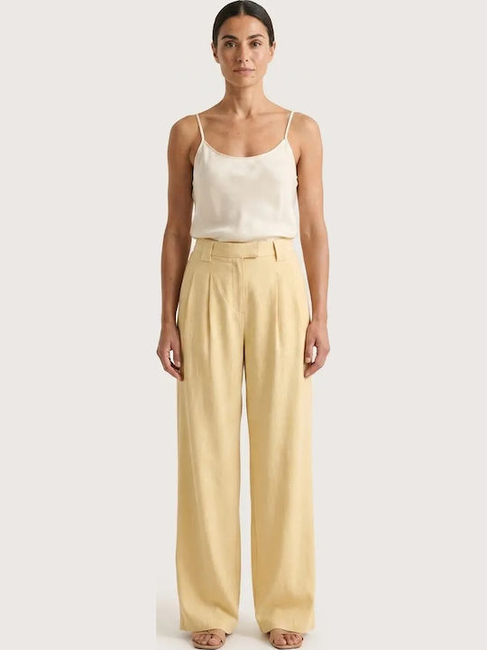 Only Women's Linen Trousers in Wide Leg Yellow