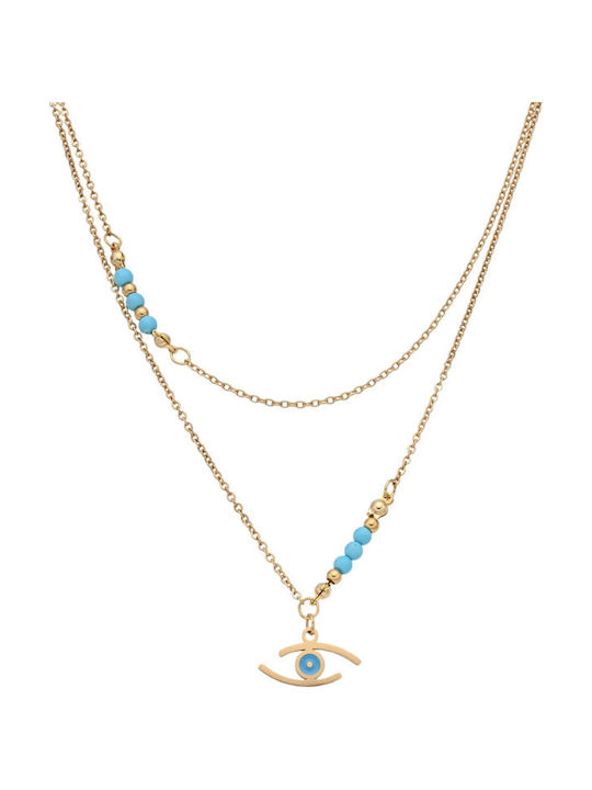 Silver And More Double Eye Necklace Made of Gold Plated Steel Turquoise