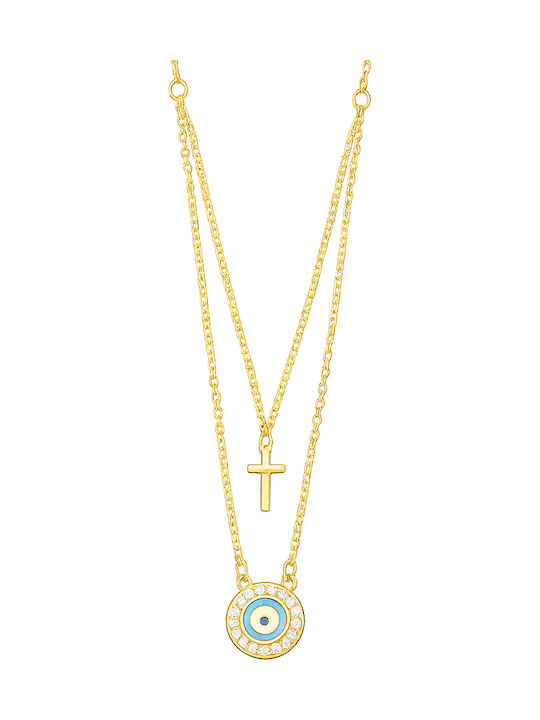 Breeze Colier Dublu Ochi Protector din Argint Placat cu Aur cu Zircon
