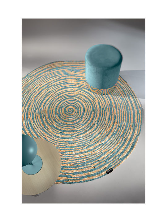 Guy Laroche Floral Round Summer Rug Made of Jute Floral Azul Φ150cm