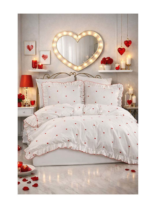 SteweHome Cotton Duvet Cover Set 200x220cm Double With 2 Pillowcases Red