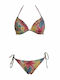 Set Bikini Triangle Push Up Floral Fuchsia Glitter C-6234