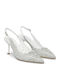 Suede Pointed Toe Heels with Strap & High White Heel