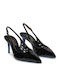 Pointed Toe Heels in Patent Leather with Strap & High Black Heel