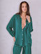 Celestino Damenhemden Monochrom Leinen Loose Fit Petrol