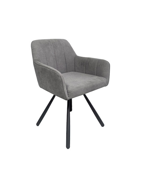 Kinuz Dining Armchair With Grey Fabric Upholste...