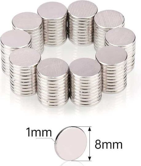 Ισχυροί Στρογγυλοί Μαγνήτες Νεοδυμίου 8x1mm Σετ 100 Τεμαχίων
