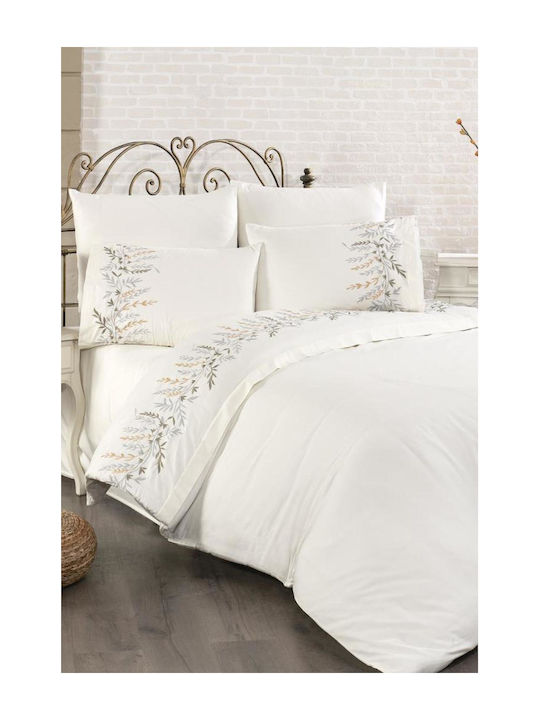 SteweHome Σετ Παπλωματοθήκη Βαμβακερή 200x220cm Διπλή με 2 Μαξιλαροθήκες Κρεμ