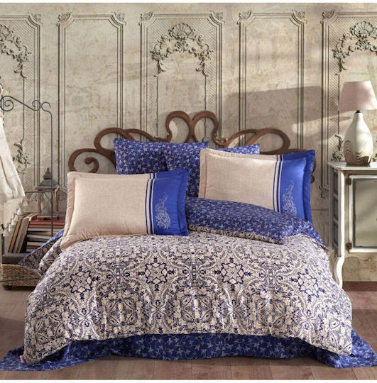 SteweHome Cotton Duvet Cover Set 200x220cm Double With 2 Pillowcases Dark Blue