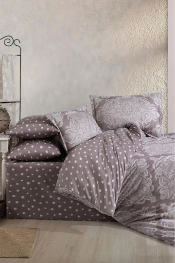 SteweHome Cotton Duvet Cover Set 200x220cm Double With 4 Pillowcases Brown