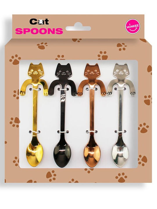 Winkee Set Of Dessert/Ice Cream Stainless Steel Silver Spoons 4 Pieces