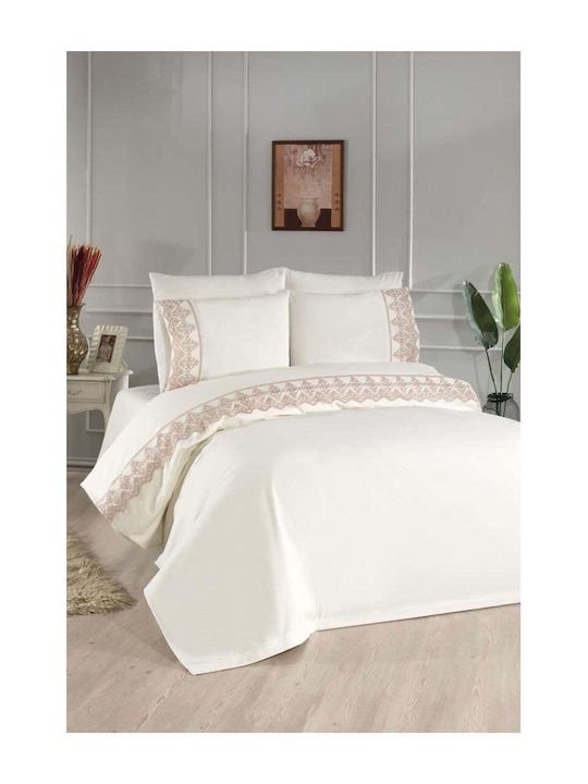 SteweHome Σετ Παπλωματοθήκη 200x220cm Διπλή με 2 Μαξιλαροθήκες Μπεζ